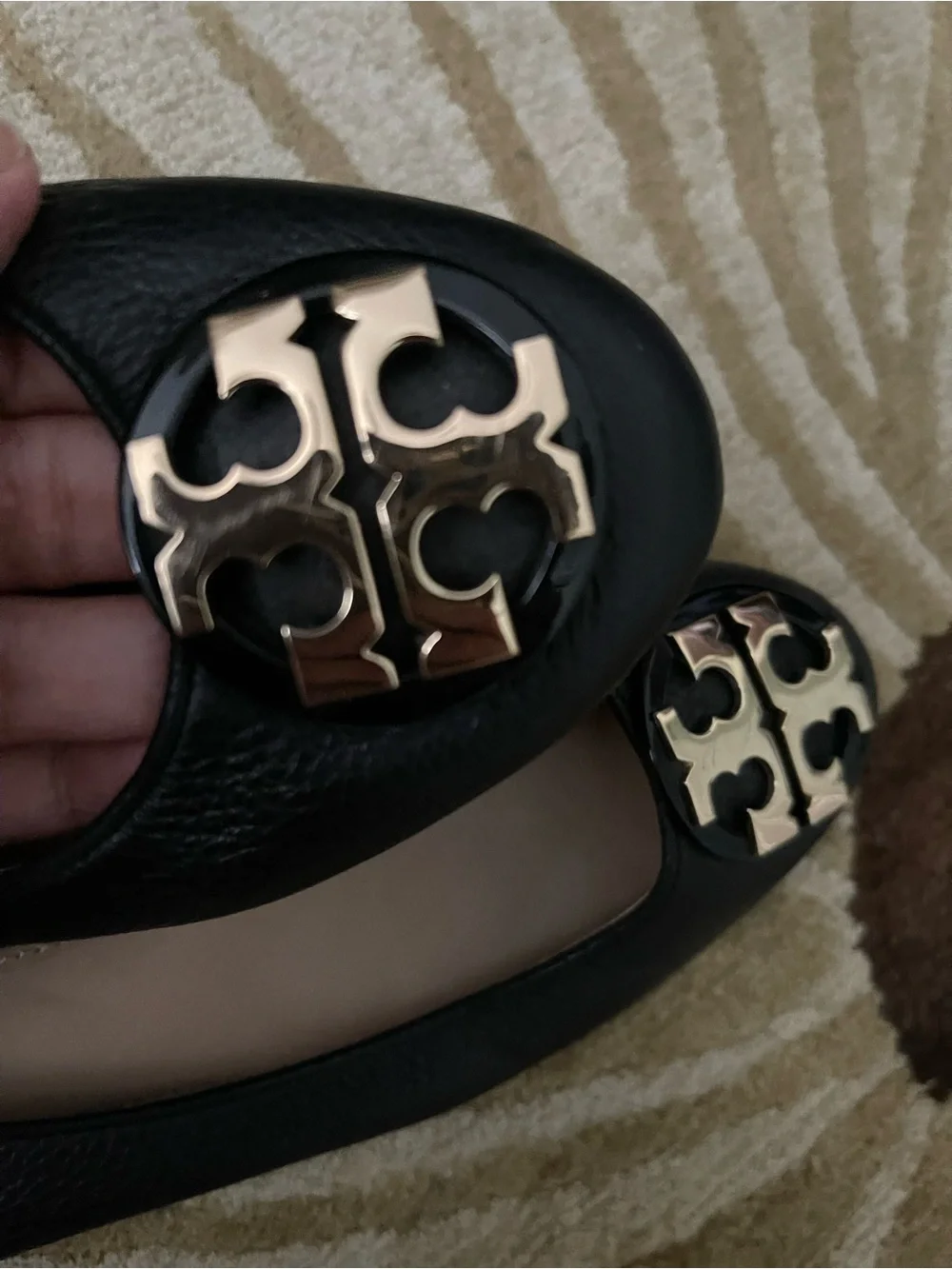 Tory Burch Claire Ballet Flats Size 6 Black Leather Gold Logo